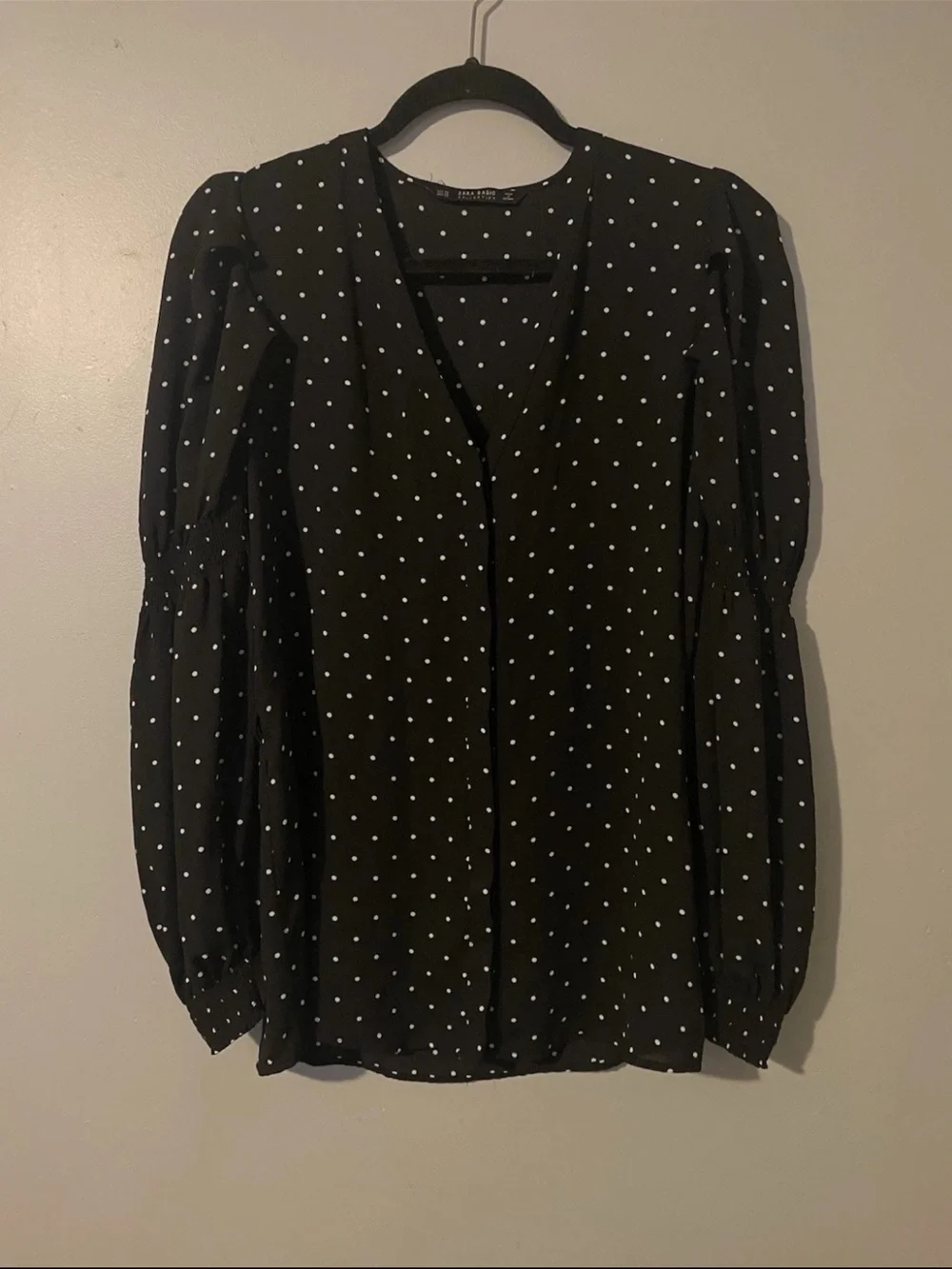 Zara Black Blouse with White Polka Dots